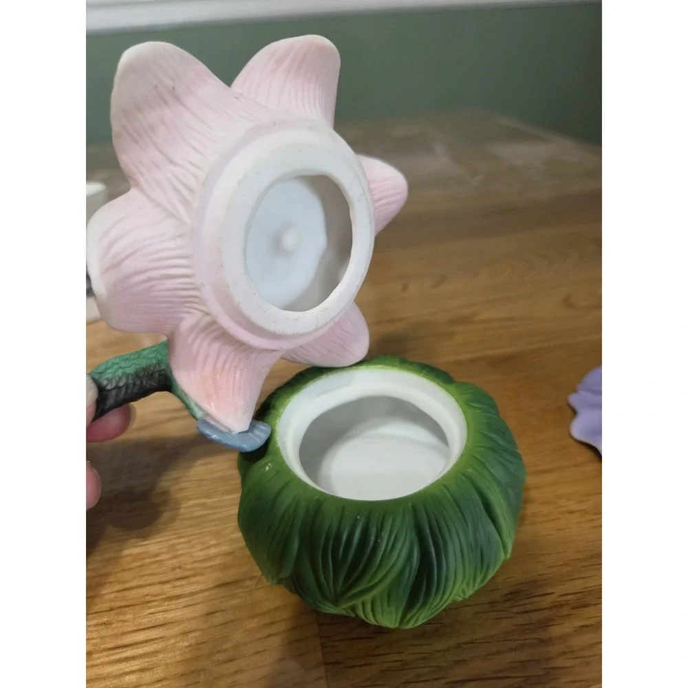 Avon and Russ Vintage Ceramic Flower Hummingbird Bell and Trinket Box Bottle Lot
